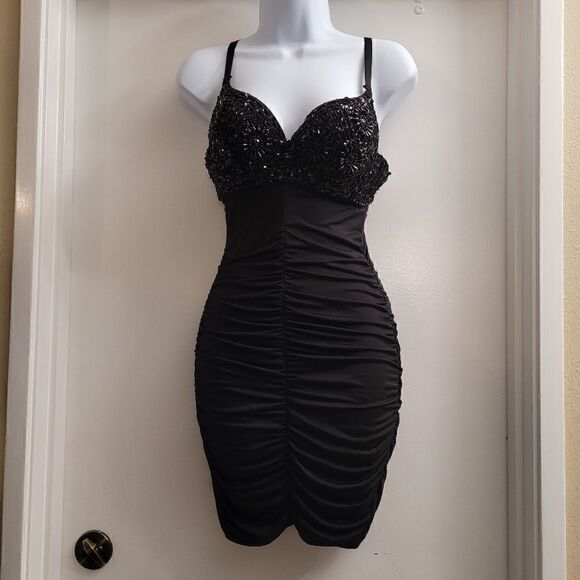 Easel Black Madonna style dress circa 90's with a beaded bra top. - Picture 1 of 9